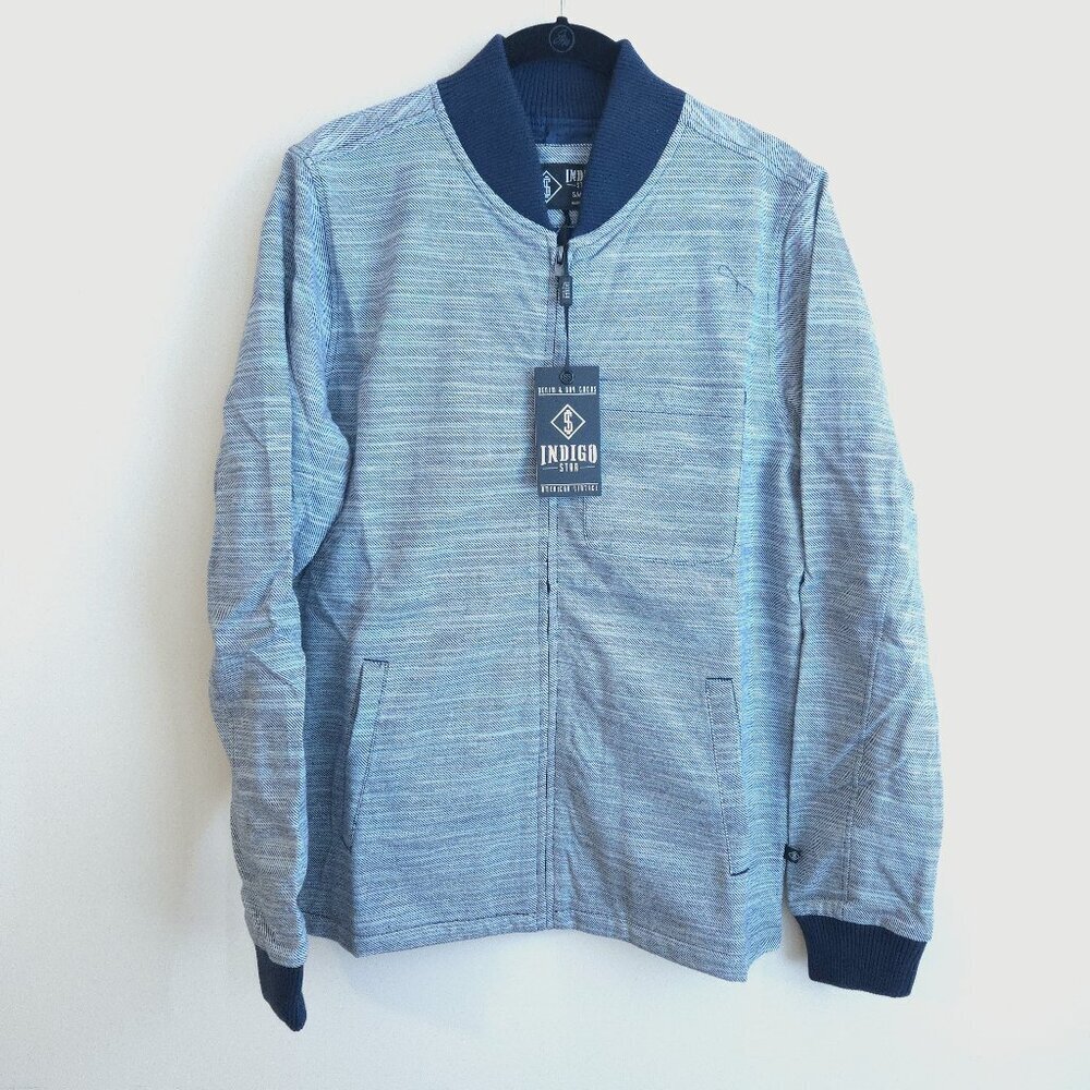 NWT Indigo Star Men's Small Full Zip Gray Bomber Shirt Jacket pocket Lined
